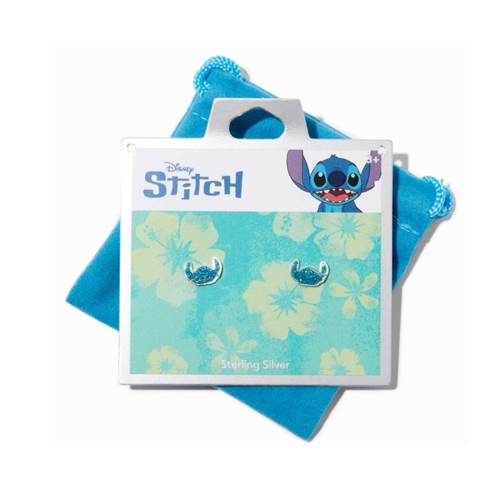 New Disney Lilo & Stitch Sterling Silver and Blue Druzy Stud Earrings